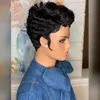 Parrucca a taglio a folletto riccio corto machine piena non faceva alcuna parrucca di capelli umani brasiliani in pizzo per donne nere