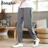 Zongke listrado roupas de trabalho homens cal￧as linho chin￪s tamanho 5xl cal￧a de moletom para homens de moda leggings 2022 New Aprovates da primavera y220308