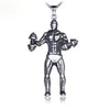Power Stainless steel bodybuilder necklace ancient silver man dumbbell pendant necklaces with chain hip hop jewelry will and sandy