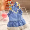 Dog Apparel Cute Puppy Cat Dress Shirt Wedding Tutu Lace Skirt Blue Plaid White Flower Dogs And Cats On Weddings Holidays