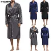 Mäns Sleepwear Incerun Mens Silk Satin Robes Pyjamas Långärmad Solid Kimono Man Badrock Fritid Män Loungewear Dressing Gown 2021