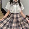 Kjolar sommar kvinnor 2022 hög midja koreansk stil veckad y2k för flickor harajuku söta söta damer pläd minikjol