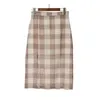 Misschien u Grijze Khaki Plaid Split Knielengte Rechte Rok Empire High Street Summer S0080 210529