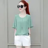 Sommer Korea Mode Frauen Kurzarm Lose Süße Chiffon Shirts All-matched Casual Oansatz Damen Tops Weiße Blusen S682 210512