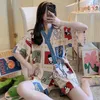 Kimono Pigiama Per Le Donne Cotone Accogliente Homewear Manica Corta Giappone Anime Mujer Rosa Pesca Harajuku Ragazze Indumenti Da Notte 210830