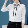 Gula Eleganta Ruffles Patchwork Chiffon Shirt Höst Långärmad Slim Top Koreanska Streetwear Kvinnor Kläder Knappar Söt Blusar 210507