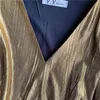 Chemisier femme printemps automne métallisé brillant solide col en V à manches longues taille haute courte Mini chemise de Style coréen femme UK091 210507
