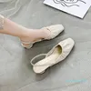 Sandalet Kadın Deri 2021 Yaz Ayakkabı Burnu Kapalı Düşük Topuklu Moda Kızlar Kare Kauçuk Skandallar Slaytlar Roma Toynak Topuk