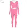 Sisterlinda Women Pink Sporty 2 Two Piece Sets Autumn 2020 Long Sleeve Double Zipper Tops And Leggings Pants Outfits Streetwear Y0625