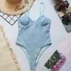 Seksowne błyszczące wysokie push upnie stroje kąpielowe Kobiety kąpielowe modnie Monokini Bather Bathing Suit Swim Lady 210407