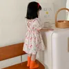 2021summer Kwiatowy Dress Dziewczyna Koreański Styl Otwórz Back Księżniczka Sukienka Spódnice Dla Dzieci Dla 1-6 lat Różowa Fawn Cotton Dress Q0716