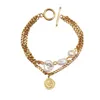 18K Gold Plated Stainless Steel Chain Roman Number Pearl Charm Bracelet for Women Gift