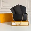 Damen-Geldbörsen, Handtaschen, 3 Stück, Designer-Taschen, M61276, Damen-Pochette-Felicie-Ketten-Umhängetasche, Geldbörse, Münzkupplung, Geldbörse, Designer-Umhängetasche, abnehmbare Umhängetasche