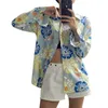 Women's T Shirts Women's T-Shirt Women Button-down Shirt Adults Casual Printed Long Sleeve Turn-down Collar Cardigan