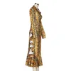 Women Dress Leopard Print Mermaid Vintage Long Sleeve Ruffles Maxi es Fashion Plus Size es 210524