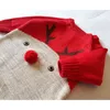 Jul älg höst vinter spädbarn född baby pojkar flickor stickade rompers och hatt kläder toddler jumpsuits 210429