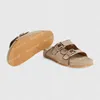 2022 Sandals شريحة شبطة نساء مسطح بغل الواجهة المائية بني زهرة بنية صندل نسائية عالية الكعب أحذية 36-45 مع صندوق وحقيبة الغبار #LWS-01 #GMS-01