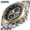 SMAEL Watch Hommes Alliage numérique Montre Gold Cadran Sport Chargée de Luxe Horloge Hommes 30m Etanche 1372 Hommes Mécanisme de montre électronique Q0524