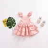 夏の女の子のドレスストラップチェック柄のカジュアルノースリーブパーティー王女のドレスかわいい子供の赤ちゃん子供女の子の服0350