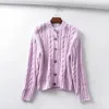 Vintage Franse vrouwen twist gestreepte single-breasted knoppen breien cardigan crème casual knitwear lange mouw jumper tops 210429