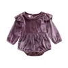 Höst vinterkläder Baby Velvet Rompers Candy Color Flying Sleeve Jumpsuits Bodysuit M3897