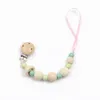 Baby Pacifier Holders Chain Clips Natural Wooden Food Grade Soother Teeth Practice Toys Infant Feeding Silicone Teething Beads Accessories