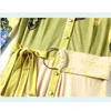 Autumn Fashion Designer Butterfly Floral Print Fruit Green Women Bohemian Long Sleeve Lace-up Boho Party Dress With Belt 210416