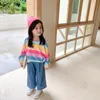 Estilo coreano otoño niños niñas casual arco iris rayas sudaderas llegada algodón ropa suelta 220309