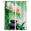 Gardin draperier zen stenar orkidéer blomma grön bambu tryckta gardiner fönster för vardagsrum sovrum kök barn modern hem dekoration