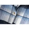 Elegante Frauen Blau Plaid Blazer Mode Damen Slim Kerb Kragen Jacke Streetwear Weibliche Kausal Lose Tasche Mäntel 210427