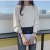 Tasarım Puf Kol Üst Bluz Kadınlar Zarif Şifon Tee Gömlek O Boyun Sonbahar Bahar Kore Moda XS