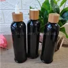 Bottiglie di plastica trasparenti/ambrate/smerigliate da 250 ml con coperchio in legno di bambù, tappo spray per acqua toner, bottiglie vuote riutilizzabili