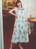 Kvinnors O-Neck Ärmlös Mode Blommig Utskrift Stitching Vintage Broderi Dress Causal Dresses 210529