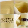 2021 Kraft Paper Bag Ziplock Stand Up Food Pouches with Clear Window Clear and Tear Notch Reusable Bags for Coffee Beans Seasoning Candy