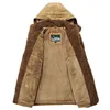 Män Vinter Hooded Tjock Fleece Parkas Jacka Hatt Avtagbar Coat Herr Utomhus Militär Casual Fickor Loose Parka Jacket Män 6XL 211204