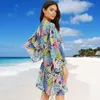 Drukuj Szyfonowa plaża Cover Up Tuniki na Długie Kaftan Bikini Robe De Plage Sarong Swimsuit Cover # Q857 210420