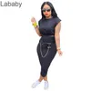 Women Two Piece Dress Summer Designer Slim Sexy Sleeveless Shoulder Pad T-shirt One Step Skirt Solid Colour Versatile Casual Suit Tracksuits