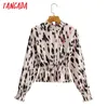 Mulheres retro leopardo túnica blusa manga comprida chique camisa feminina tops 2f168 210416