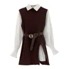 Autumn Winter Women's Shirt Vest Two Piece Set Lantern Sleeve Lapel Knitted Top Sets GD592 210506