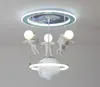 Creatieve LED Kinderkamer Kroonluchter Dwalende Aarde Maan Lamp Cartoon Jongen Astronaut Slaapkamer