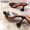 Eilyken mode femmes pantoufles sandales étrange coupe talons Sexy imprimé léopard bout carré dames chaussures habillées 210928
