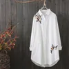 100% хлопок весна с длинным рукавом рубашка блузка женщины свободные топы цветок вышивка плюс размер вскользь белые рубашки d201 210512