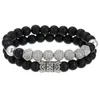 Black Matting Natural Stone Strands Full Diamond Ball Beads Charm Bracelet Jewelry for Man Gift 2PCS