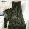 Neploe Casual Fashion Suit Hooded Zip Sweat Sexy Solid Color Camis Drawstring Straight Wide Leg Pantalon Automne 3 Piece Set 210423