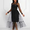 Femmes Black Mesh Deux Pièces Ensemble Polka Dot Voir à Travers Chemises Transparentes Tops Tulle Jupes Doublure Taille Élastique Jupes Plissées 210730