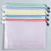 Arkivmaterial Färgglada Vattentäta A4 PVC Mesh Dokumentpåse Dragkedja Galler Filförvaringspåsar Brevpapper Dokumentpåse Filer Sortering ZL0288sea