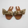 Slippers Summer Women's Shoes Gold Metal Tie Bow Wear Flat Sandals