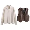 Women's Vests Fashion Suit Early Autumn 2022 Chic Vest Foreign Style Aging Shirt Two-piece Set Stra22