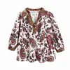 V-neck Printed Short-sleeved Holiday Chic Women's Pullover Women's Shirt Paisley Pattern Cotton Female Tops 210507