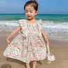 Filles d'été coréenne robe mignonne bébé enfants frais style étranger col rond sans manches mince robe florale vêtements pour enfants Q0716